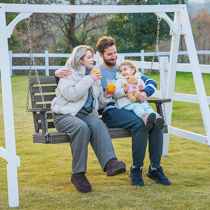 KINGYES Outdoor Hanging Patio Swing Chair Set of 2, 2 Seat Bench - Image 7