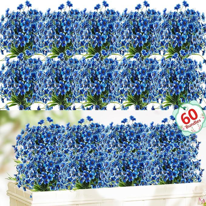 60 Pack Artificial Flowers for Outdoor Indoor Fake Plants, Faux Silk Flowers by Powbrace