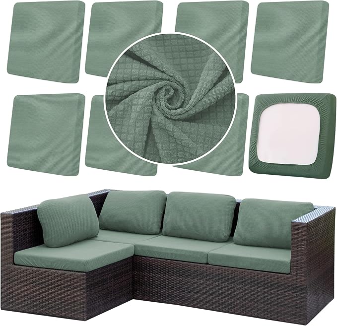 Cushion Covers, 8-Pack Stretch Outdoor Slipcovers in Matcha Green