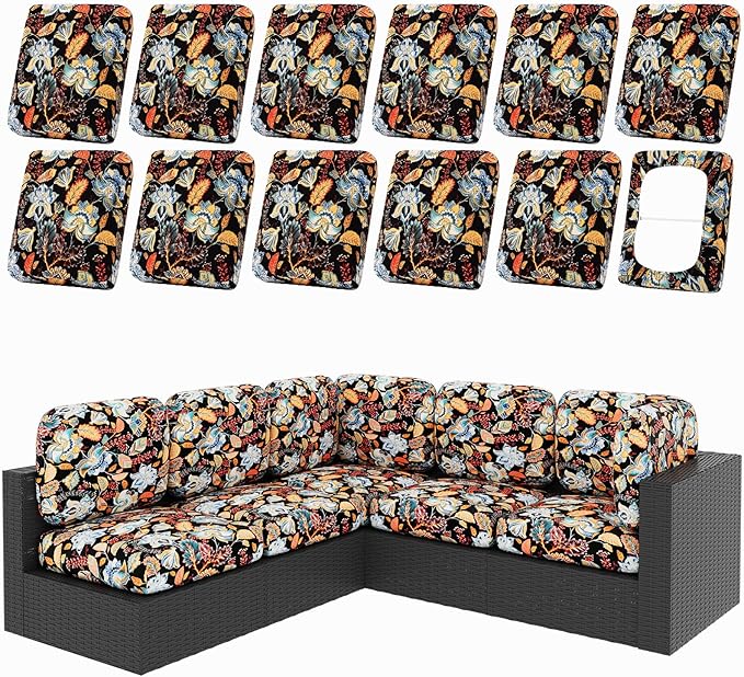 Patio Cushion Covers, Floral Stretch Fabric, Non-Slip Elastic Straps