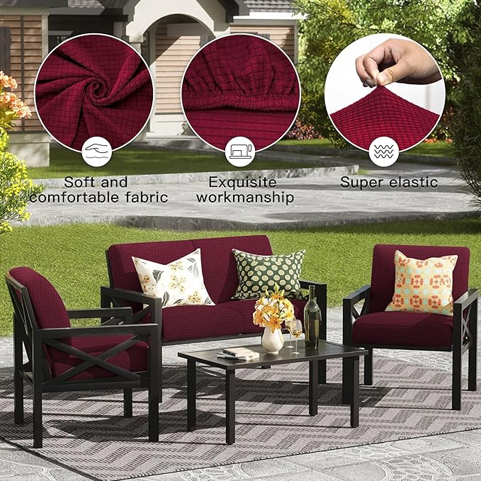 Cushion Covers for Patio, 8-Piece Set in Claret, Polyester Spandex