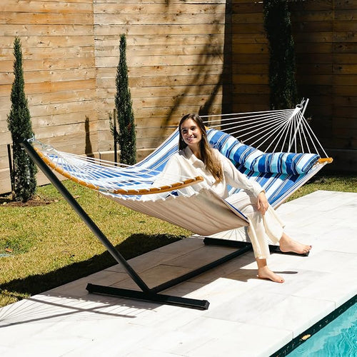 12 Ft Hammock with Stand for Outside, 2 Person Hammock Freestanding with Curved - Image 2