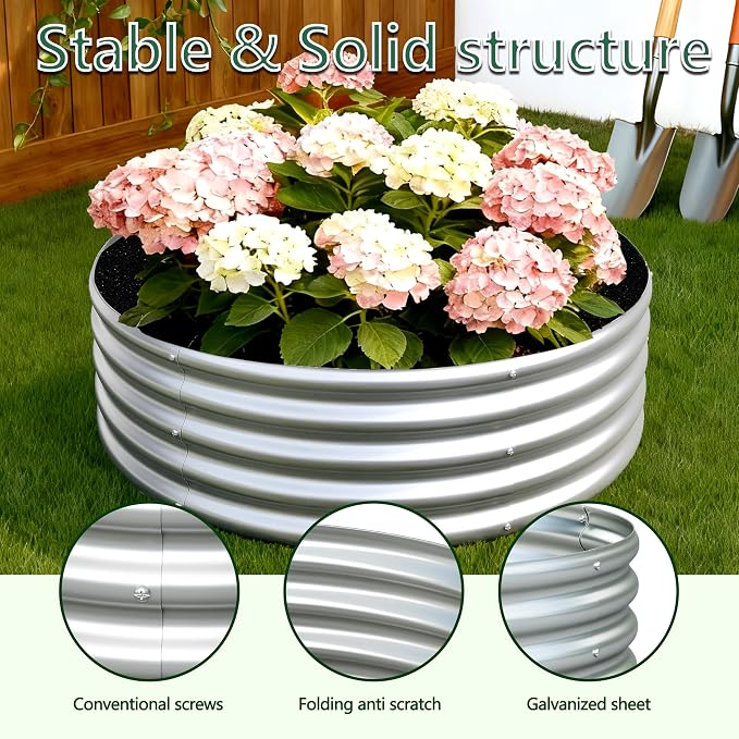 2PCS 4x4x1FT Galvanized Raised Garden Bed Kit, Vegetable Boxes-Round Metal - Image 6