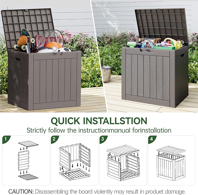 Deck Box Set of 2, 32 Gallon Grey Resin Outdoor Storage with Lockable Lid
