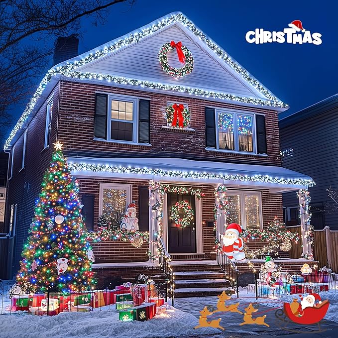 String Lights, 2 Pack Solar Christmas Strings in White or Multicolor