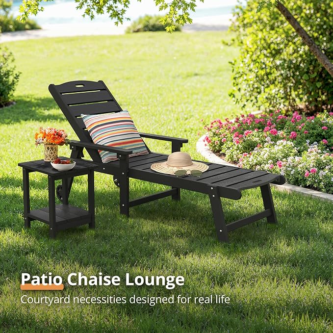 LUE BONA Outdoor Chaise Lounge, HDPS Chaise Lounger, 5 Positions Adjustable - Image 5