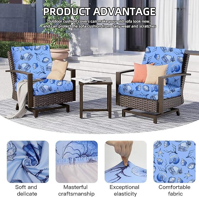 Cushion Covers 8 Pack, Stretch Fit Outdoor Patio Cushion Slipcovers