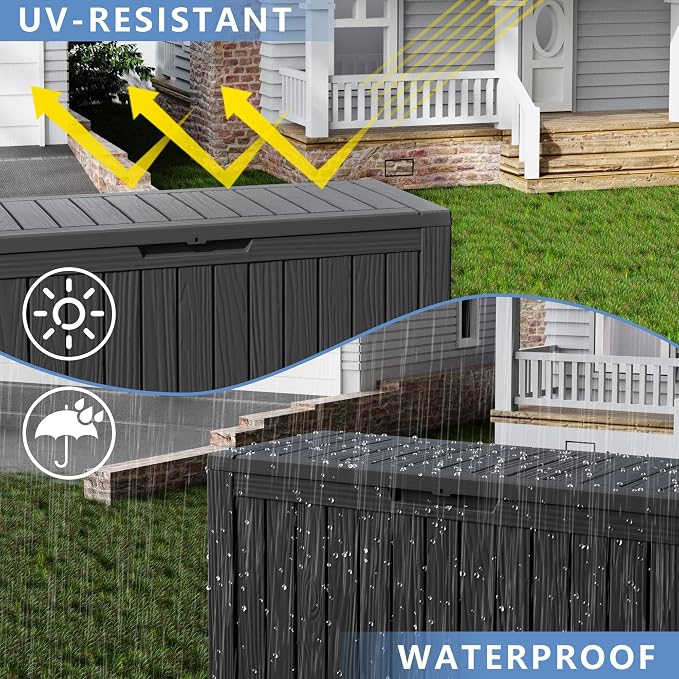 Deck Box, 80 Gallon Black Resin Waterproof Outdoor Storage