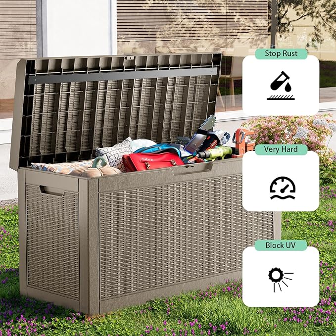 60 GallonOutdoor Storage Box, Resin Deck Boxes Waterproof, IndoorOutdoor Bin - Image 4