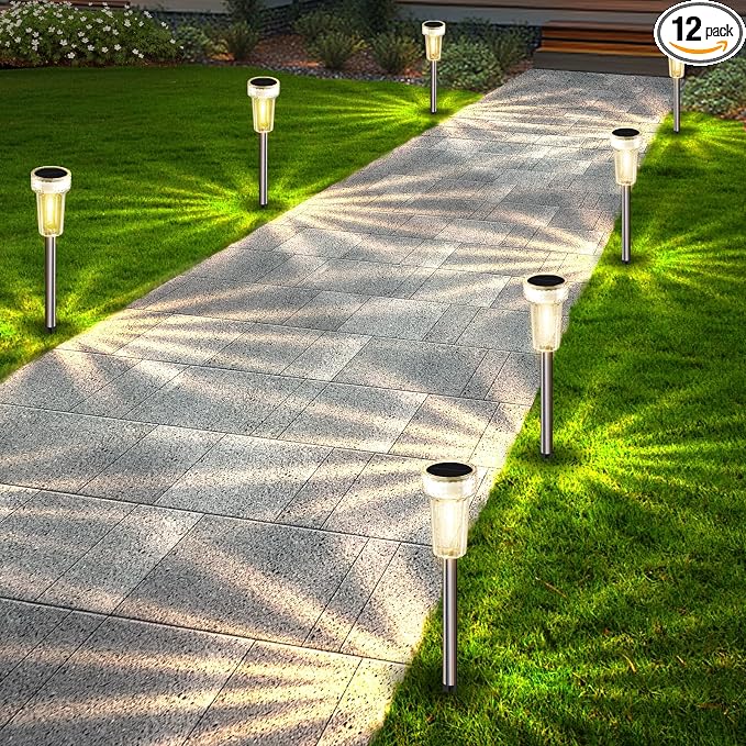 DERAYSION 12 Pack Solar Pathway Lights Outdoor, Auto Dusk-to-Dawn Landscape by DERAYSIONSolarLighting
