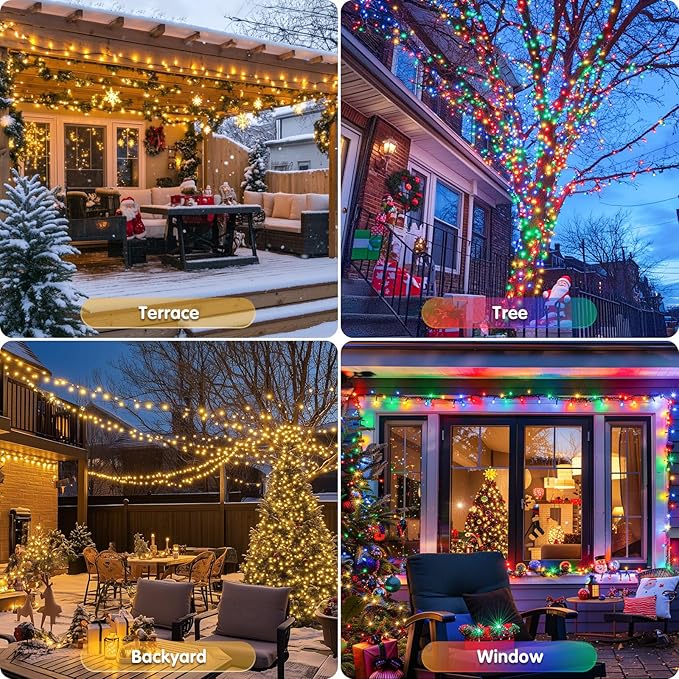 Solar String Lights, 2 Pack, Warm White to Multicolor Outdoor Use