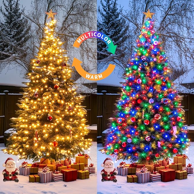 Solar String Lights, 2 Pack, Warm White to Multicolor Outdoor Use