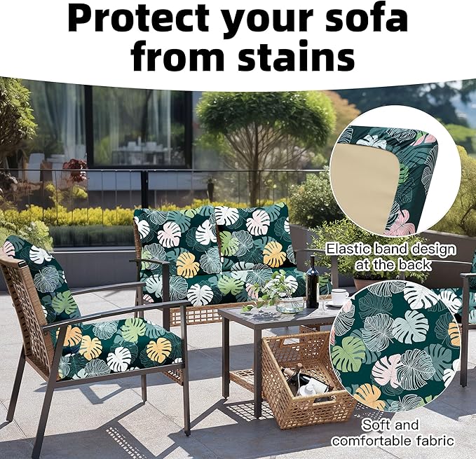 Cushion Covers, 8 Pack, Green Charm Stretch Fit for Patio Furniture
