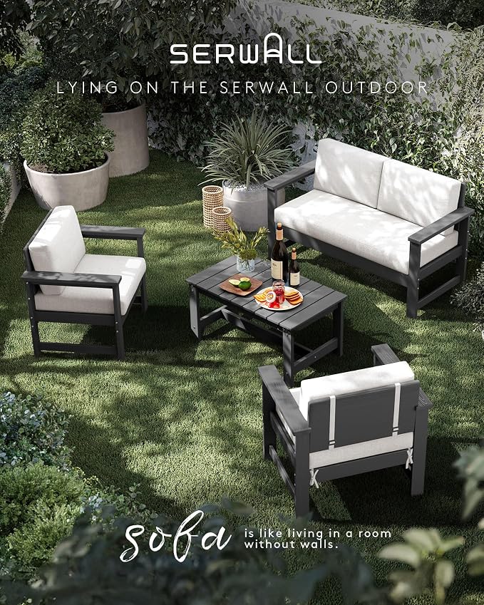 SERWALL 4 Pieces HDPE Outdoor Sofa Set - Image 7