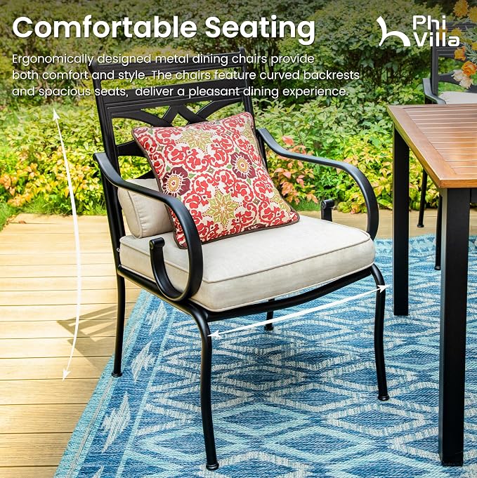 PHI VILLA Patio Dining Set for 6, Metal Patio Furniture - Image 2