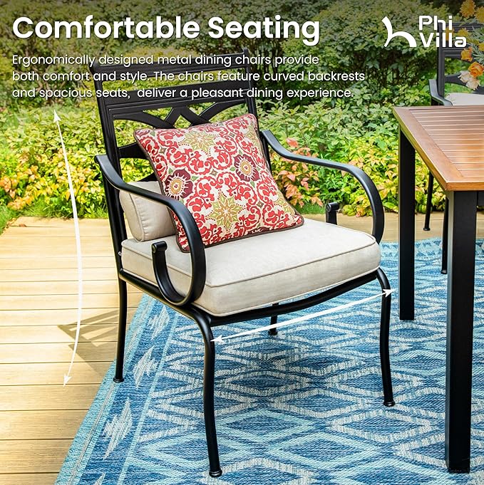 PHI VILLA Patio Dining Set for 6, Metal Patio Furniture for Outdoor Kitchen - Image 2