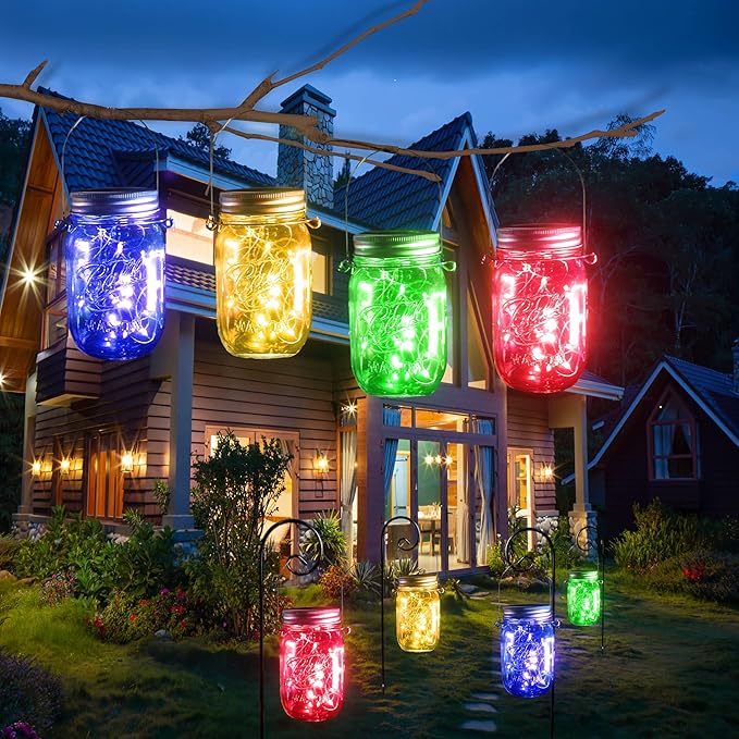 String Lights for Mason Jars, 8 Pack Multicolor Solar LED Lids