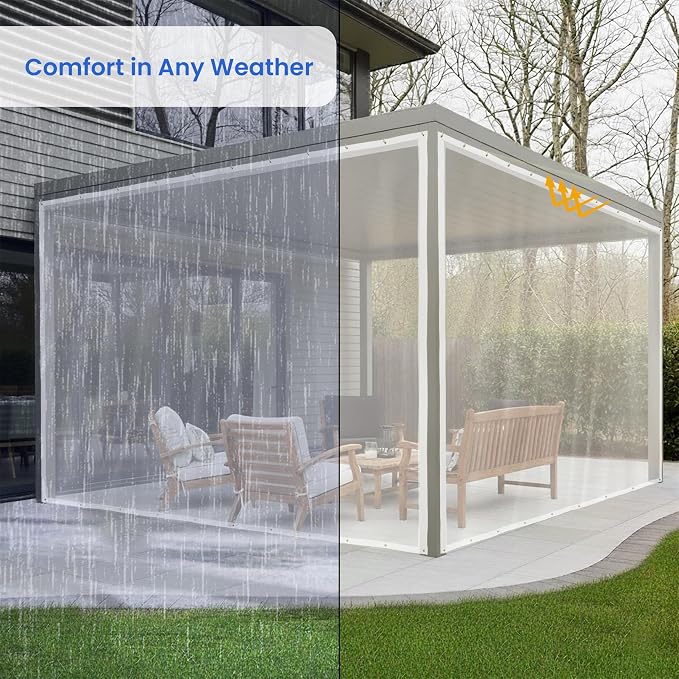 Covers & All Outdoor Clear Tarp Curtain, 18oz Clear Outdoor Curtains - Image 6