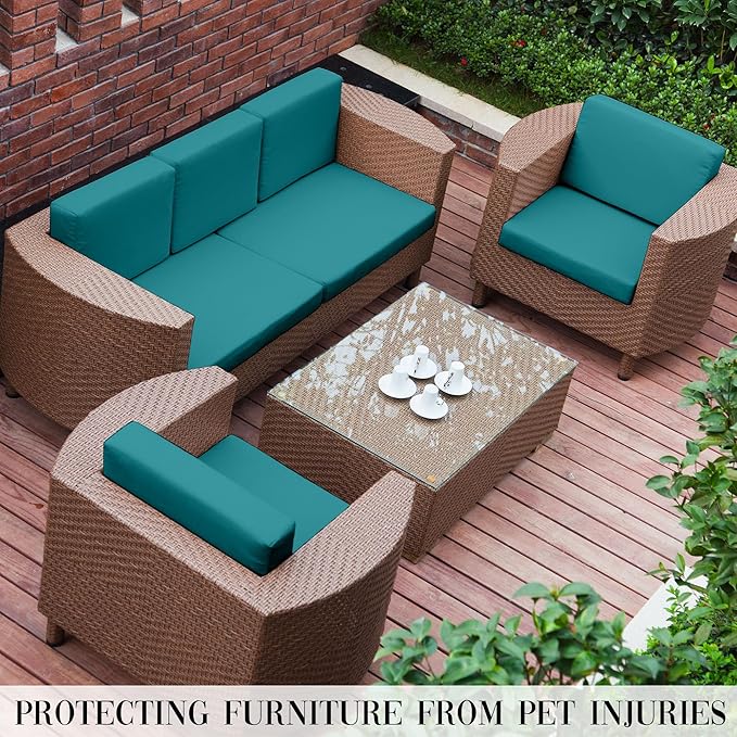 Sofa Covers, 8-Piece Stretch Outdoor Cushion Set in Peacock Blue