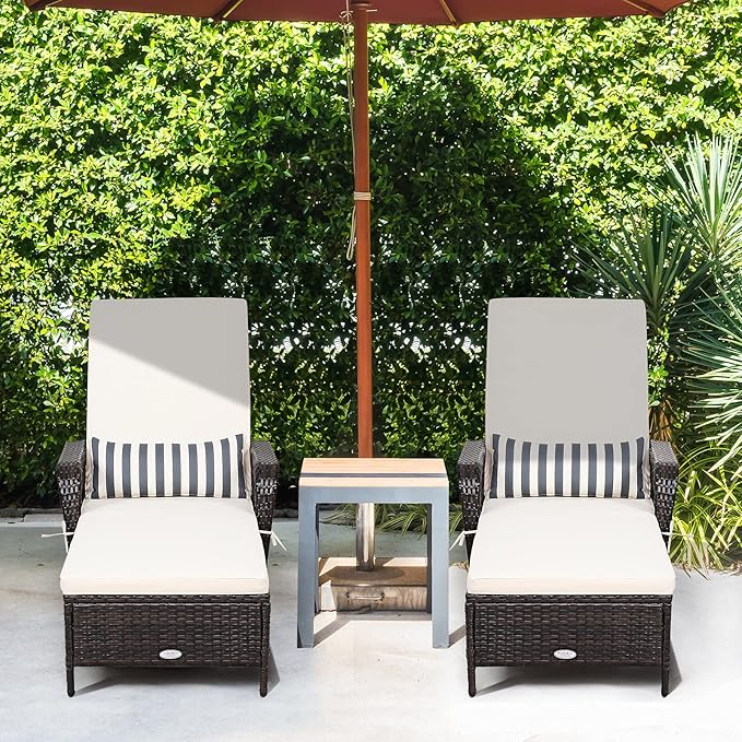 Tangkula Wicker Chaise Lounge Outdoor Set of 2, Patio Rattan Reclining Chaise - Image 2