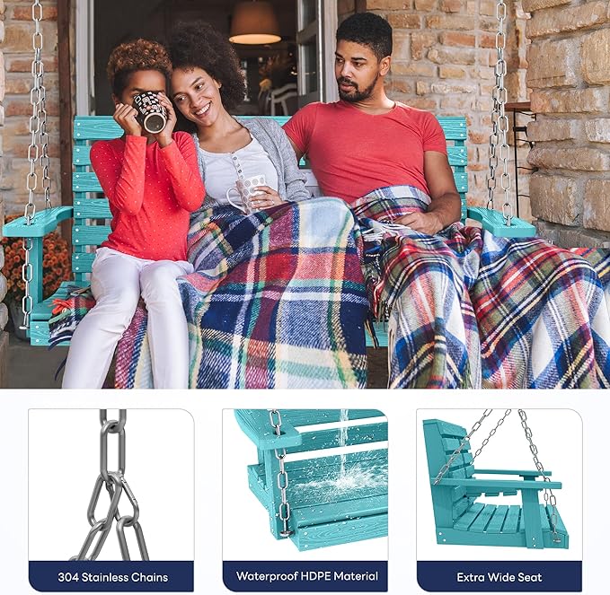 KINGYES Outdoor Hanging Patio Swing Set of 4, 2 Seat Swing Chair - Image 4
