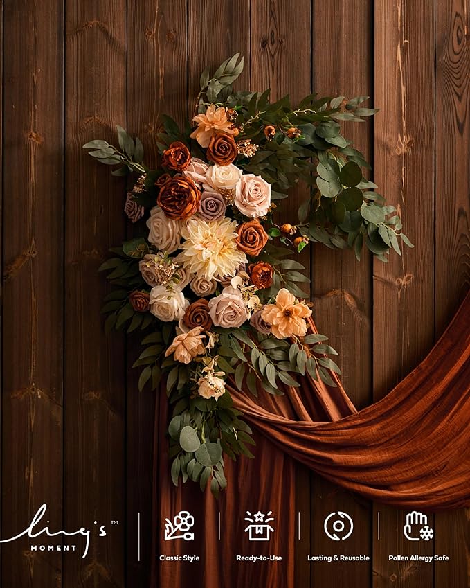 Artificial Flowers Kit for Wedding Arch, Terracotta Silk Swags and Drapes