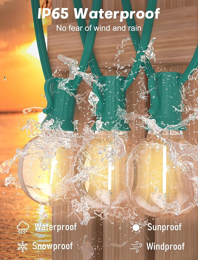 String Lights, 25 FT G40 Round Globe LED, Warm White on Green Wire