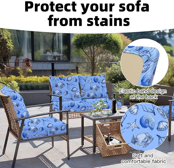 Cushion Covers 8 Pack, Stretch Fit Outdoor Patio Cushion Slipcovers