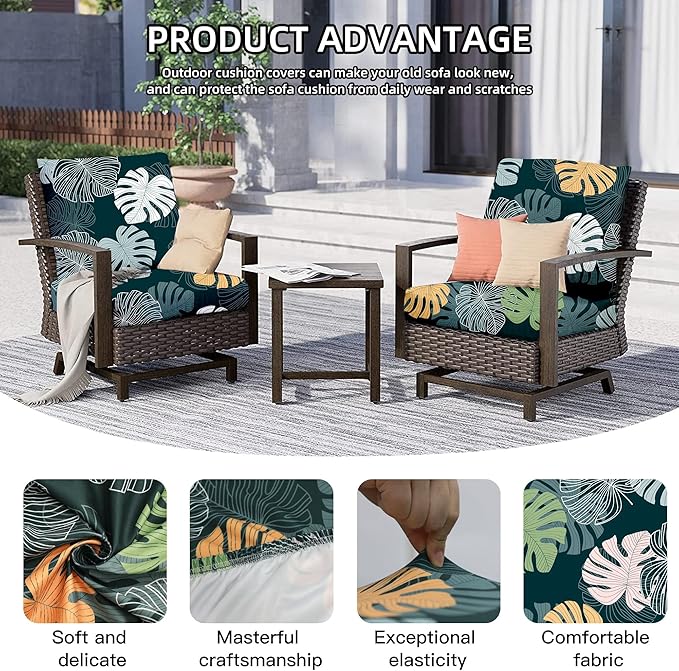 Cushion Covers, 8 Pack, Green Charm Stretch Fit for Patio Furniture