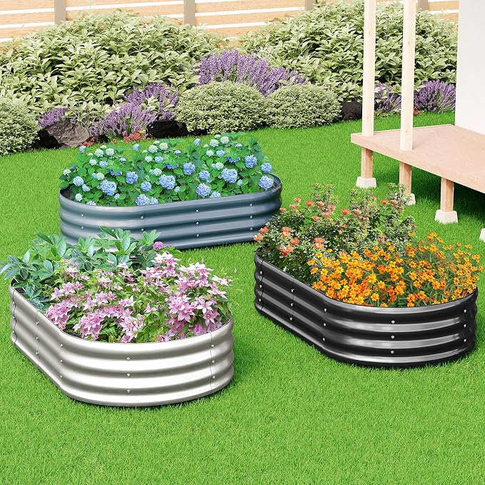zizin 2 Pack Galvanized Raised Garden Bed Metal Oval Raised Garden Beds Outdoor - Image 5