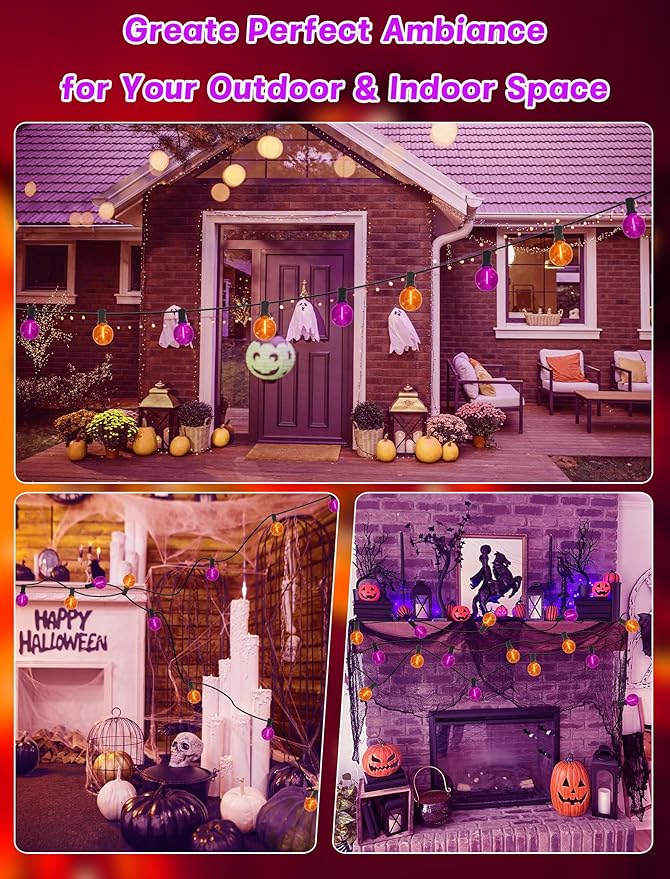 String Lights 25 ft G40 LED Halloween Globe, Orange and Purple
