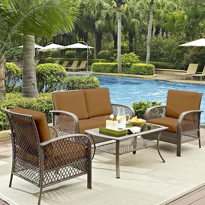 Cushion Covers, 8 Pack, Camel Stretch Slipcovers for Patio Furniture