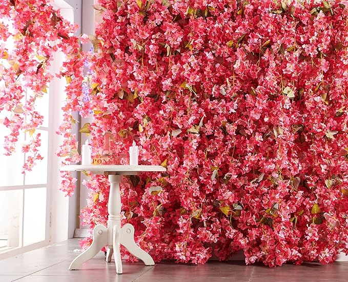 Artificial Flowers Hydrangea Vine, Dark Pink Silk, 2 Vines, 5.6 Ft
