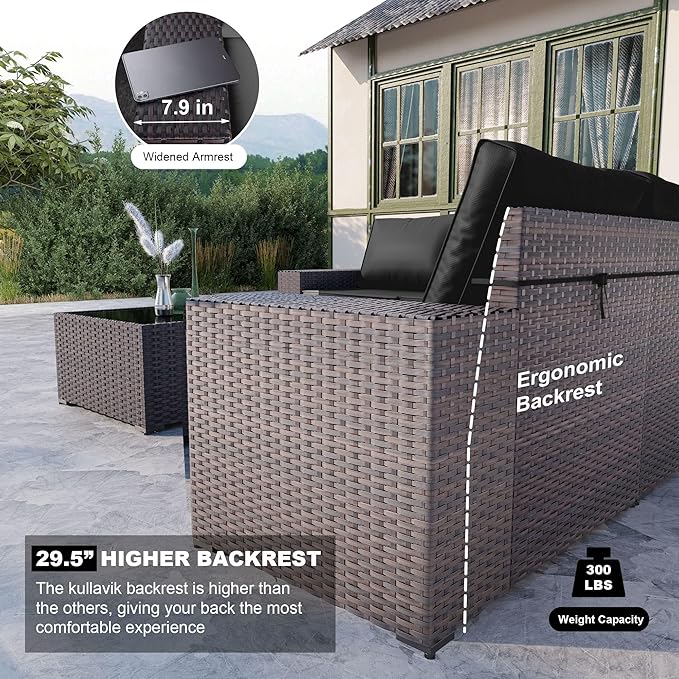 Kullavik 6PCS Outdoor Patio Furniture Set PE Wicker Rattan Sectional Sofa Patio - Image 2