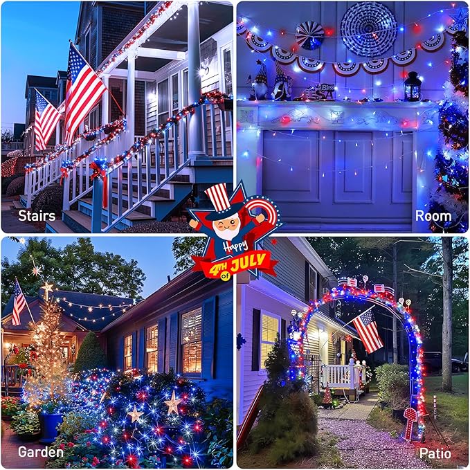 String Lights 600 LED Red, White and Blue Outdoor Lights on Reel