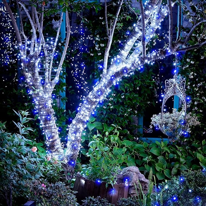 Solar String Lights, Blue & White LED Outdoor Decor, 2 Pack