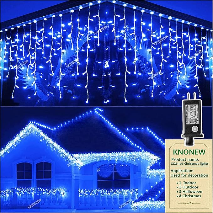 String Lights, 1216 LED, 99 ft, Blue, 8 Modes, Indoor/Outdoor