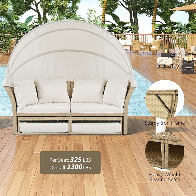 Merax All-Weather Outdoor Round Patio Daybed Conversation Sofa Set Wicker - Image 3