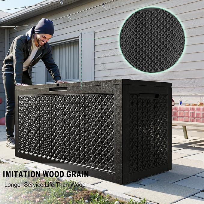 100 Gallon Resin Deck Box, Waterproof, Lockable, Black