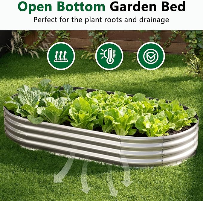 zizin 2 Pack Oval Galvanized Raised Garden Bed Kit 8x4x1ft Large Metal Planter - Image 5