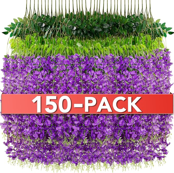 Artificial Flowers: Purple Silk Wisteria Hanging Vines, 150 Pack