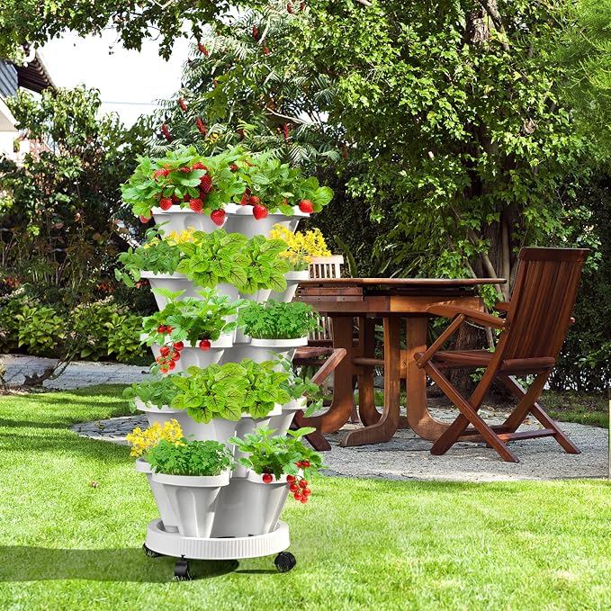 Strawberry Vertical Planter 2 Pack, 6 Tiered Stacking Garden Tower, Stackable - Image 8