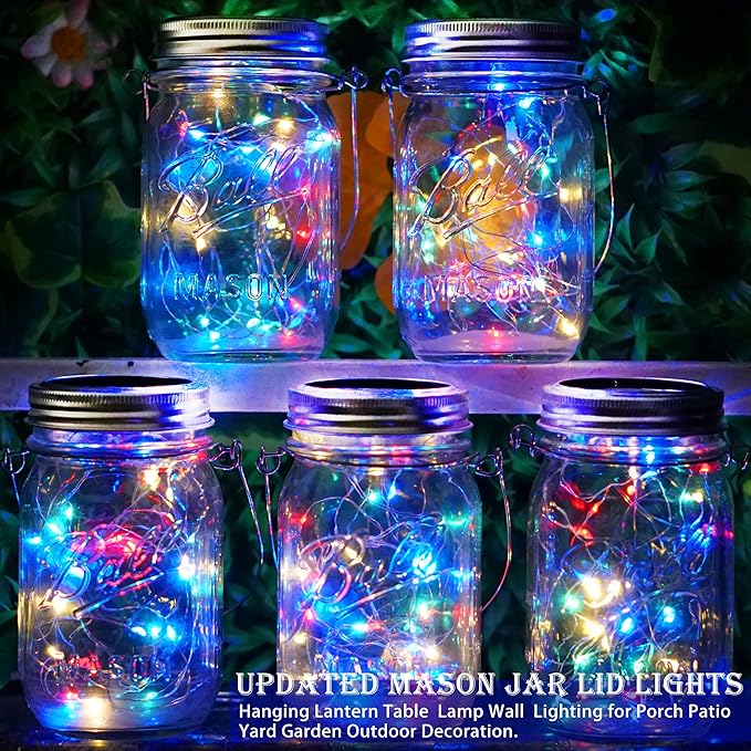 String Lights for Mason Jars, 8 Pack Solar Multi-Color LED