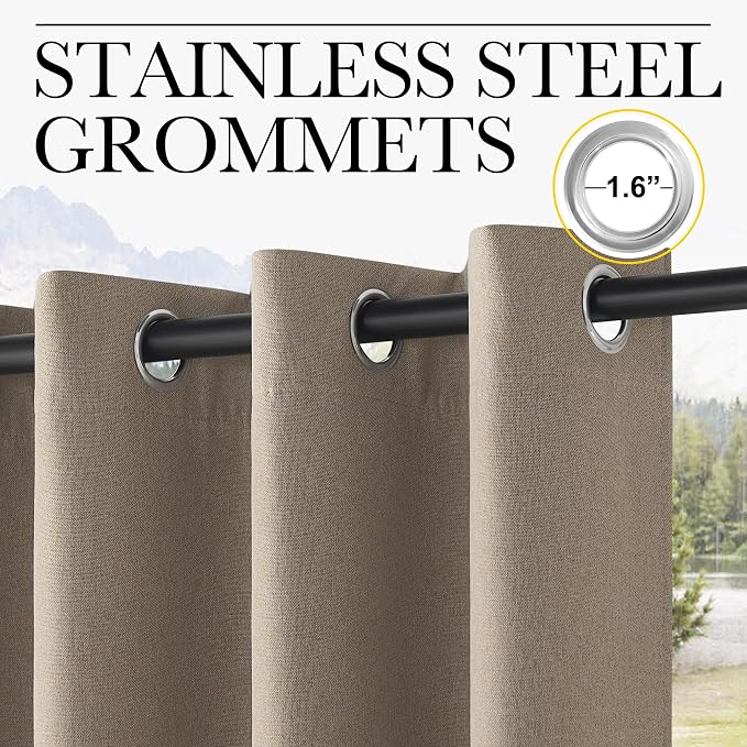 Outdoor Curtains, Taupe Waterproof Blackout, 52 x 84 Inch, 2 Panels
