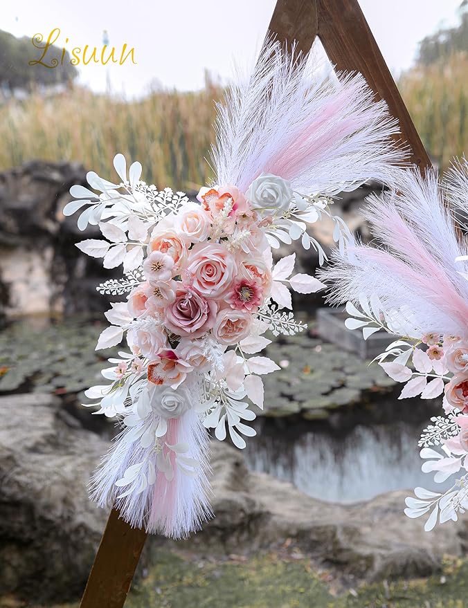 Artificial Flowers for Wedding Arch, Salmon Pink Silk Swag Set