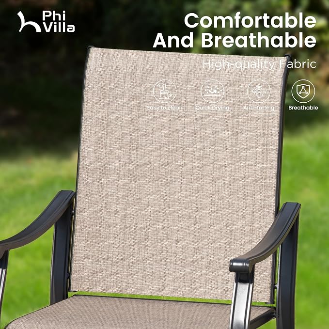 PHI VILLA Outdoor Dining Set for 6, Patio Chairs withTextilene Fabric and Metal - Image 3