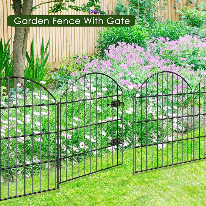 Metal Garden Fence with Gate 28in x 11.7ft, 1 Gate + 4 Panels Rustproof Border - Image 6