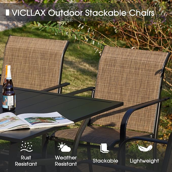VICLLAX Patio Table and Chair Set of 10, All Weather Metal Round Outdoor Dining - Image 4