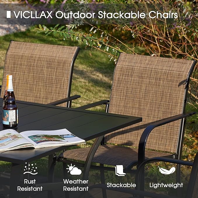 VICLLAX Patio Dining Set for 6, All Weather Metal Outdoor Furniture Set - Image 4