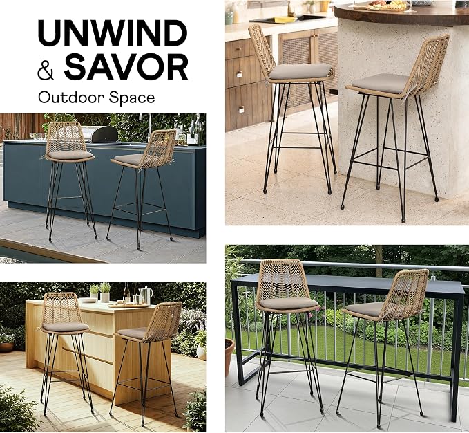 IDZO 400lbs Capacity Rattan Bar Stools Set of 2, 29-Inch Height, Outdoor & - Image 6